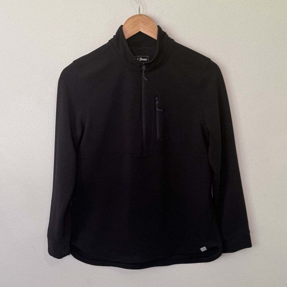 L.L.Bean Womens PXS Grid Ribbed Quarter-Zip Pullover Top Black Long Sleeve